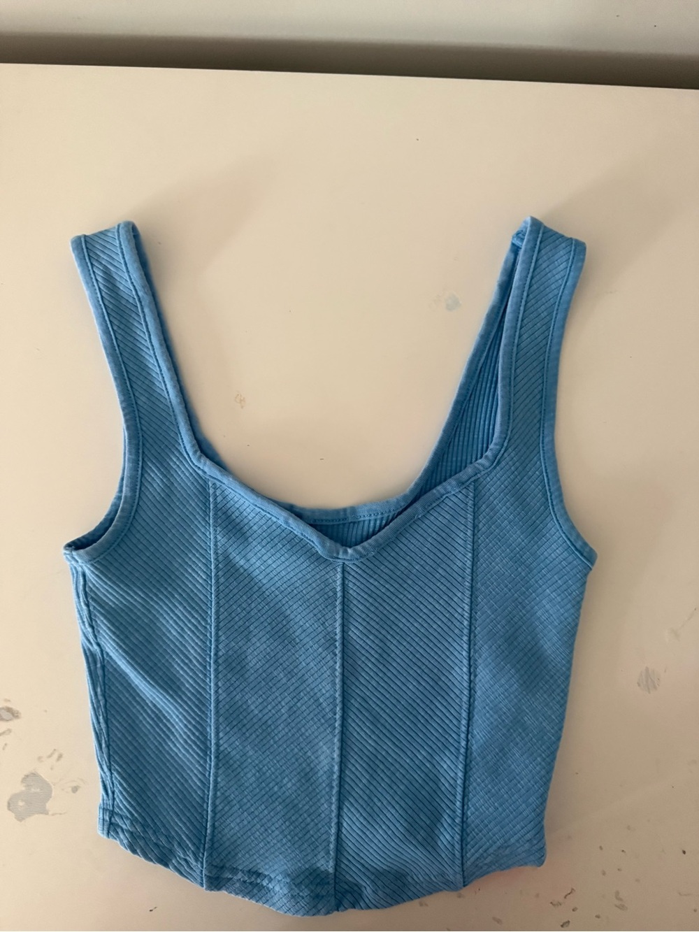 Aerie Blue Ribbed V-Neck Cropped Tank